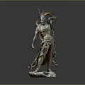 Intricate Mythological Sculpture Carving with Dynamic Twisted Body and Ornamental Details