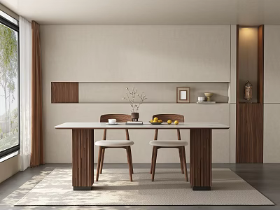 Middle Style Restaurant Dining Table and Chair 3d model