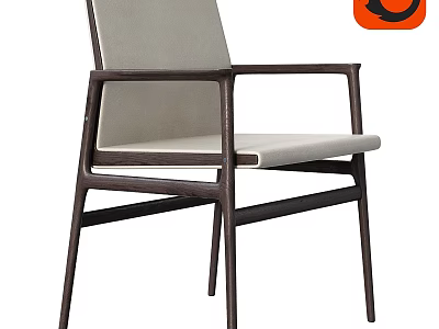 Modern Dark Wood Frame Stool With Light Beige Upholstered Seat And Sleek Armrests 3d model