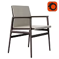 Modern Dark Wood Frame Stool With Light Beige Upholstered Seat And Sleek Armrests
