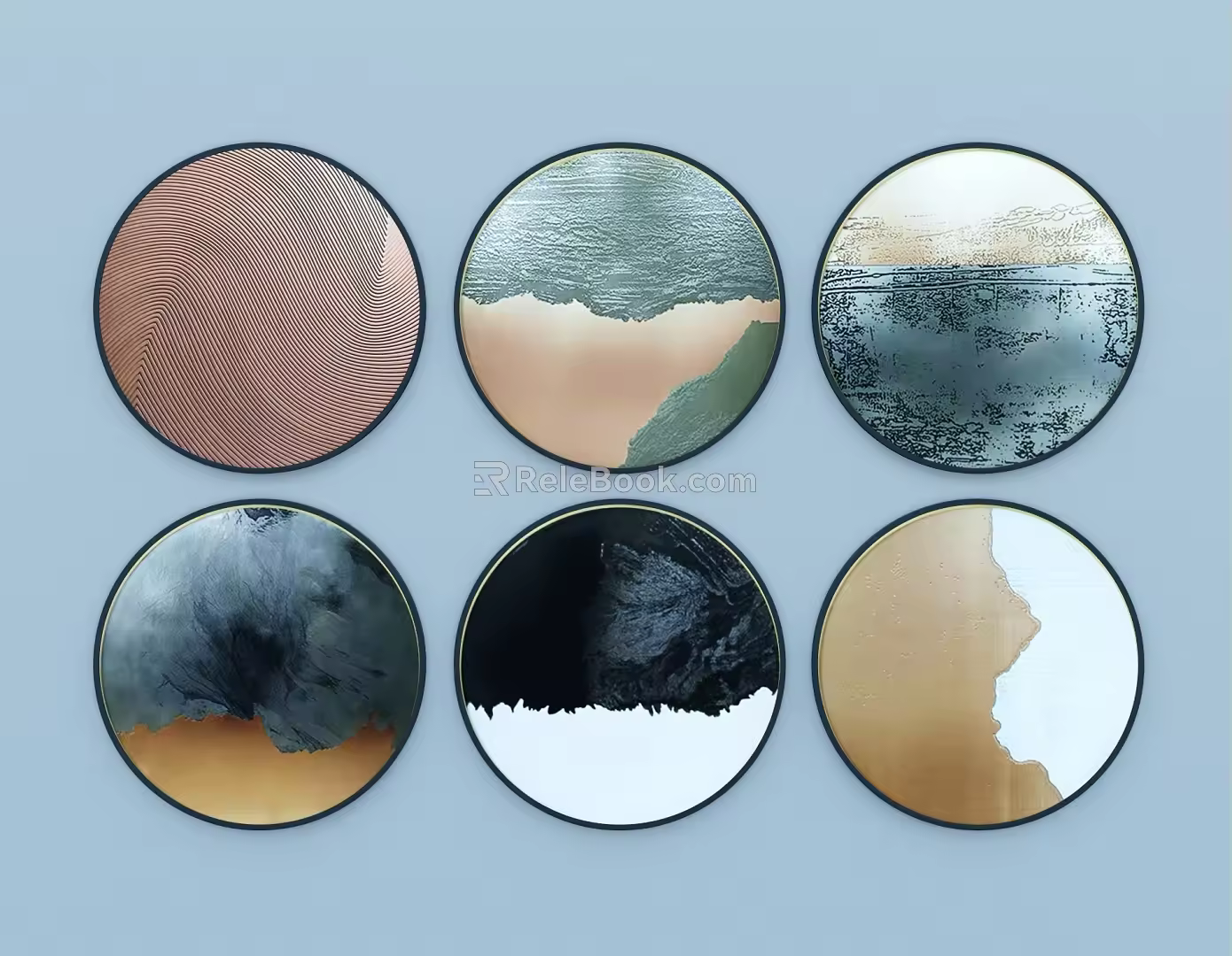 New Chinese Style Round Frame Painting Round Hanging Painting 3d model