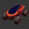 Futuristic Orange And Blue Concept Car With Large Wheels And Sleek Design
