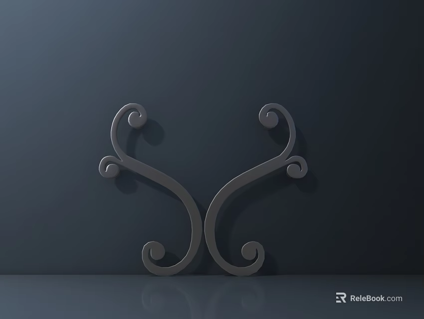 Metal Decor With Symmetric Curly Patterns On Gray Background And Reflection 3d model 
