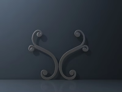 Metal Decor With Symmetric Curly Patterns On Gray Background And Reflection 3d model