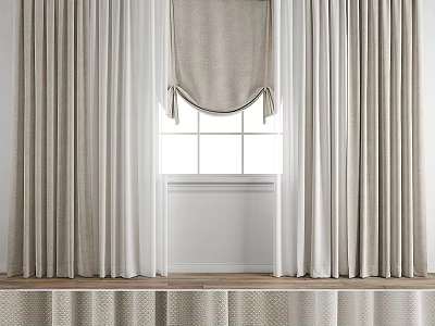 Light Beige Fabric Curtains With Valance For Modern Living Room Window 3d model