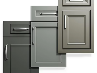 Modern Gray Cabinet Doors With Various Panel Styles And Drawer Designs 3d model