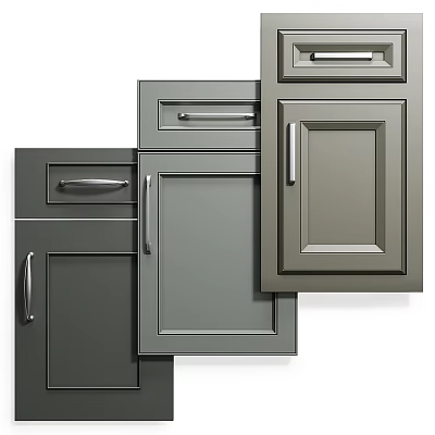 Modern Gray Cabinet Doors With Various Panel Styles And Drawer Designs 3d model