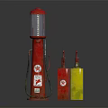 Vintage Industrial Red Fuel Pump With Red And Yellow Fuel Tanks