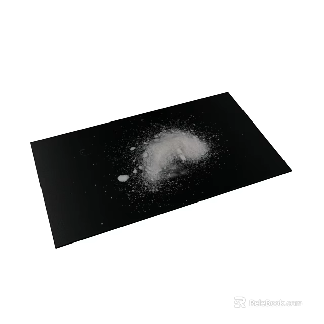Natural Plant Derived White Powder Scattered On Black Rectangular Board 3d model 