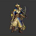 Traditional Blue And Gold Warrior Mage Figure With Headscarf Scimitar And Glowing Orb