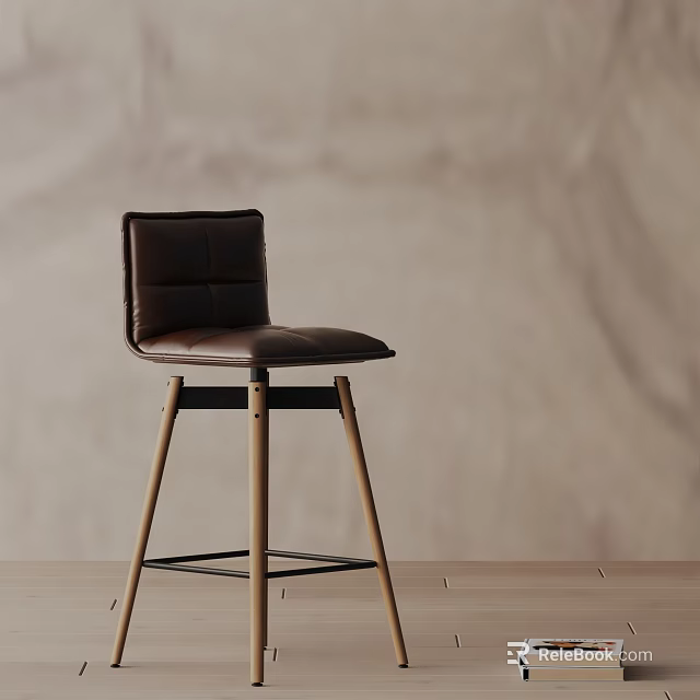 Modern Leather Bar Stool With Wooden Legs And Sleek Minimalist Design 3d model 