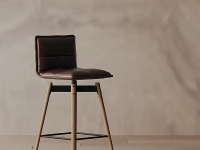 Modern Leather Bar Stool With Wooden Legs And Sleek Minimalist Design 3d model