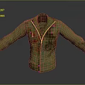 Green Distressed Jacket With Red Black Stains Lapel Collar Button Casual Outerwear