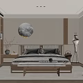 Modern Minimalist Bedroom Interior Design With Round Decorative Painting Floor Lamp And Window Seat