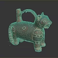 Traditional Animal Shaped Pottery Sculpture Carving with Colorful Geometric Patterns and Decorative Handle