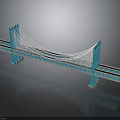 Blue Suspension Bridge Model With Tall Towers White Cables And Road Deck