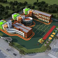 Modern School Campus Building Complex With Circular Structure Multiple Buildings Playground And Green Surroundings 3d model