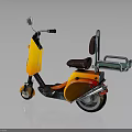 Orange And Yellow Retro Scooter With Brown Seat Green Storage Box And Silver Accents