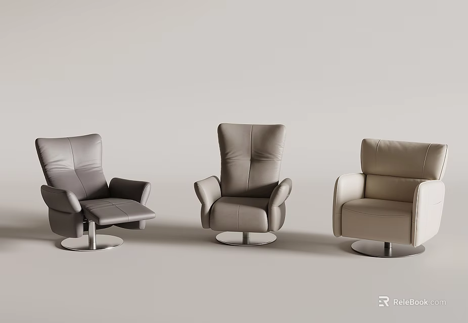 Gray Leather Single Sofa With Three Different Styles And Swivel Base In Light Background 3d model 