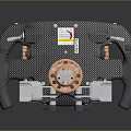 Car Steering Wheel Featuring Carbon Fiber Construction Orange Center And Sticker Details