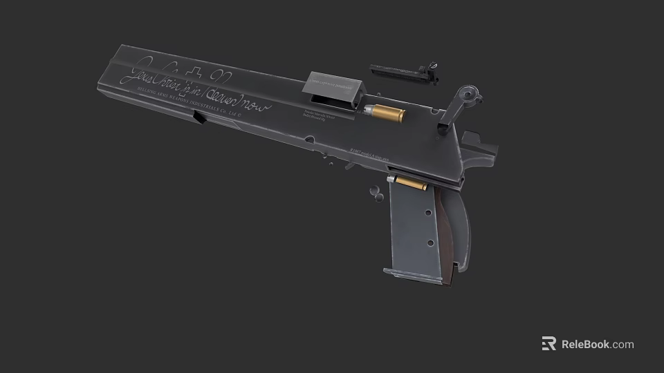 Vintage Weapon with Wooden Grip Metal Structure and Engraved Details 3d model 