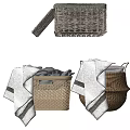 Woven Storage Baskets With Lidded Design And Fabric Filled Containers For Home Organizing