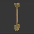 Ancient Weapon With Wooden Handle Metal Head And Carved Details On Dark Background