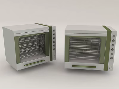 Two White and Green Compact Kitchen Ovens with Glass Doors and Control Knobs 3d model