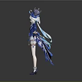 Game Movie Character 3D Model With Blue White Elaborate Outfit Top Hat And White Hair