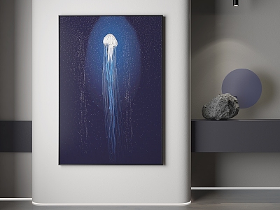 Modern Animal Painting Blue Jellyfish Hand-painted Decorative Painting model