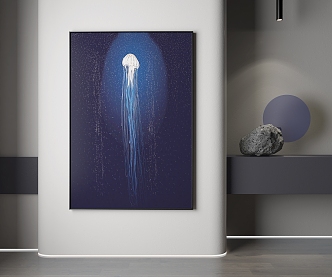 Modern Animal Painting Blue Jellyfish Hand-painted Decorative Painting 3d model