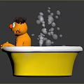 Yellow Bathtub Featuring Cartoon Character Yellow Rubber Duck Bubbles and Blue Water
