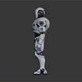 Silver Metallic Robot Figure With Mechanical Structure Standing On Reflective Floor