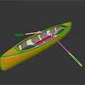Yellow Kayak With Transparent Design And Blue Paddles On Dark Surface
