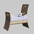 Wooden Baby Crib With Carved Headboard Light Colored Sheet And White Teddy Bear
