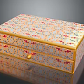 Ornate Storage Box With Colorful Geometric Patterns Orange Yellow Red Blue Accents Gold Trim