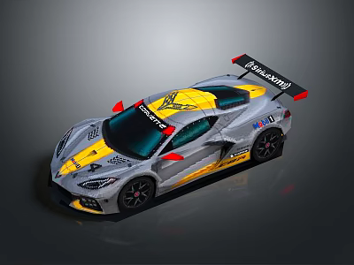 Chevrolet Corvette Race Car With Gray Yellow Livery And High Performance Features 3d model