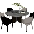 Modern Round Dining Table Set With Marble Top And Black White Chairs 3d model