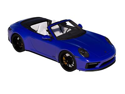 Blue Convertible Sports Car With Black Top White Interior And Black Wheels 3d model