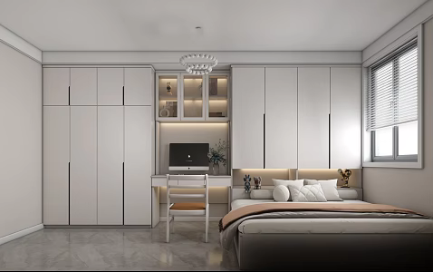 Modern Tatami Bedroom Tatami Combination Wardrobe Writing Desk 3d model