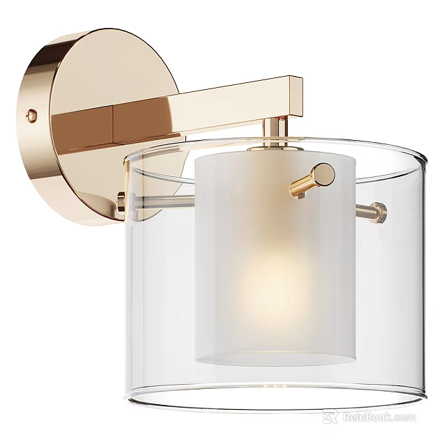 Sleek Modern Wall Sconce With Golden Metal Base Transparent Glass Shade And Frosted Inner Cylinder 3d model 