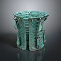 Ancient Bronze Sculpture Carved With Ribbed Design And Hanging Ornaments
