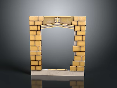 Golden Brick Archway Furniture Structure With Circular Emblem And Base 3d model