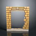 Golden Brick Archway Furniture Structure With Circular Emblem And Base