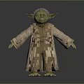 Green Skinned Long Eared Fictional Character Wearing Brown Robe With White Hair Standing Pose