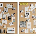 Corkboard With Photos Notes Cards Pens And Color Palette For Organization