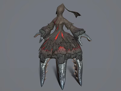 Dark Fantasy Game Movie Character With Tattered Hooded Robe Red Glowing Patterns Spiked Legs 3d model