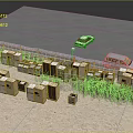 Neatly Arranged Refrigerators And Freezers In Outdoor Scene With Nearby Cars Fence Street Lamp