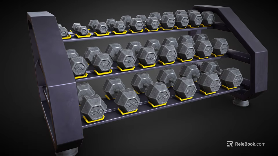 Organized Hex Dumbbell Rack With Multiple Layers For Gym Fitness Equipment 3d model 