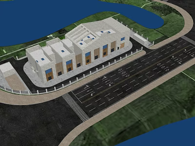 Modern Office Building With Contemporary Design Near Waterfront Road And Green Landscape 3d model